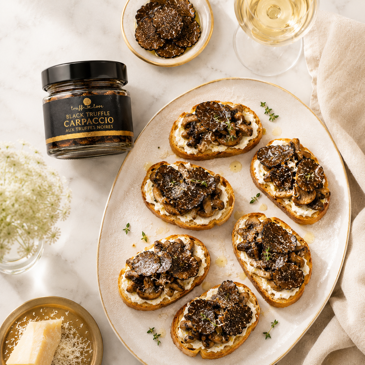 Black Truffle Carpaccio Mushroom Crostini