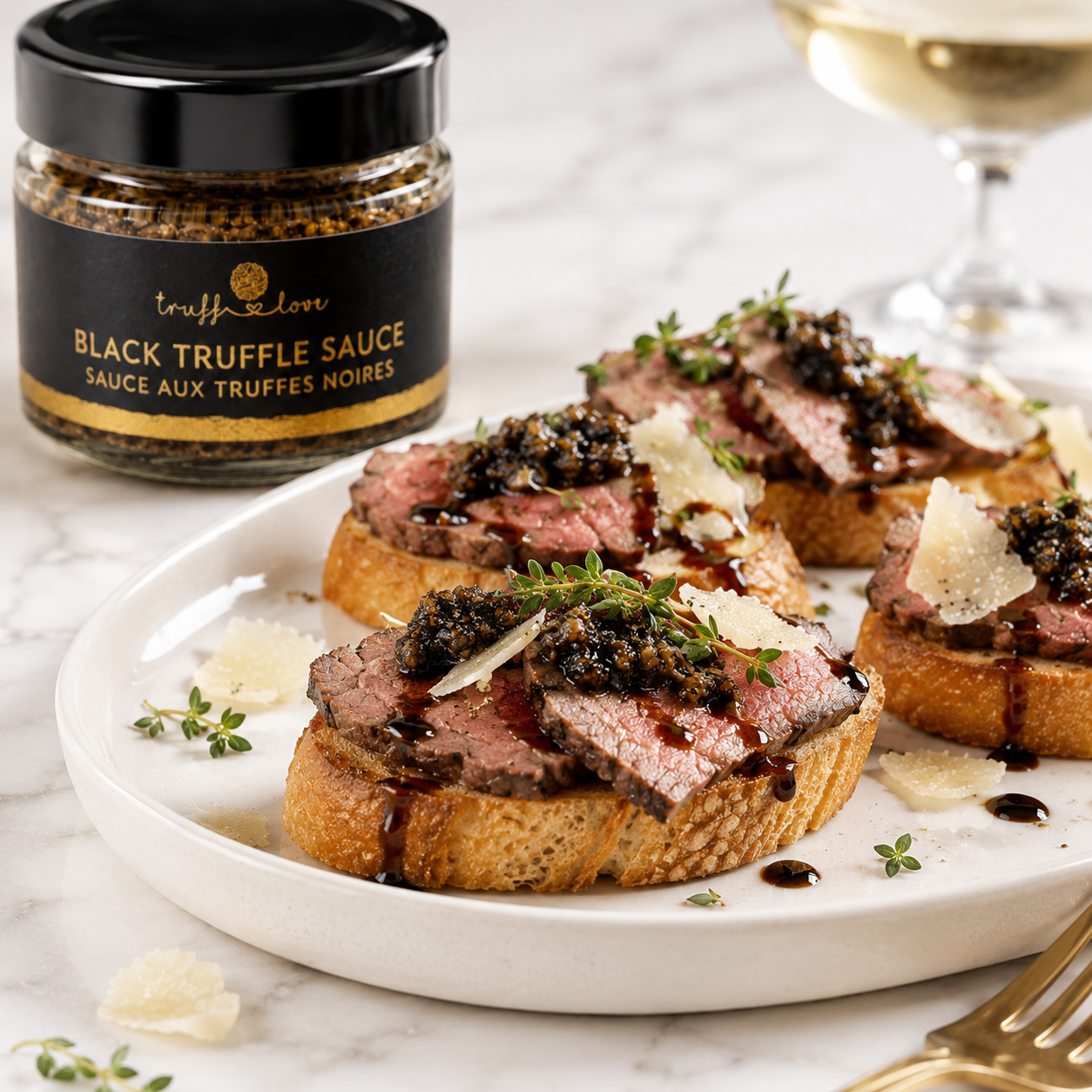 Black Truffle Sauce Steak Crostini