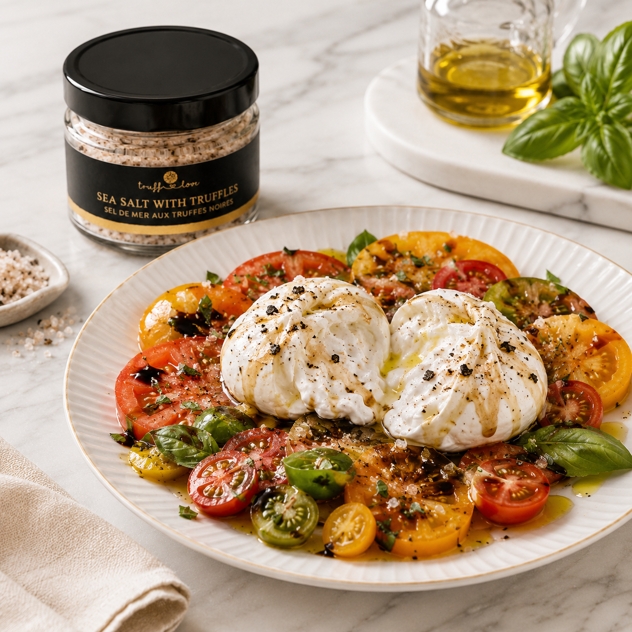 Black Truffle Sea Salt Burrata Tomato Salad