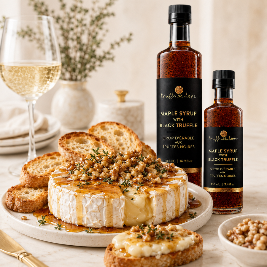 Black Truffle Maple Baked Brie Crostini